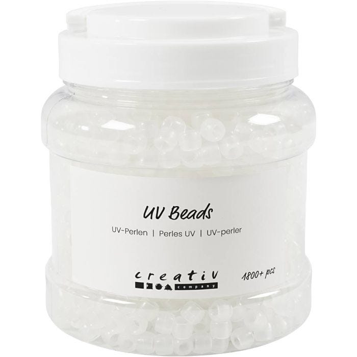 Cuentas UV , L. 6 mm, dia 8 mm, medida agujero 4 mm, surtido de colores, 320 gr, 700 ml/ 1 bote