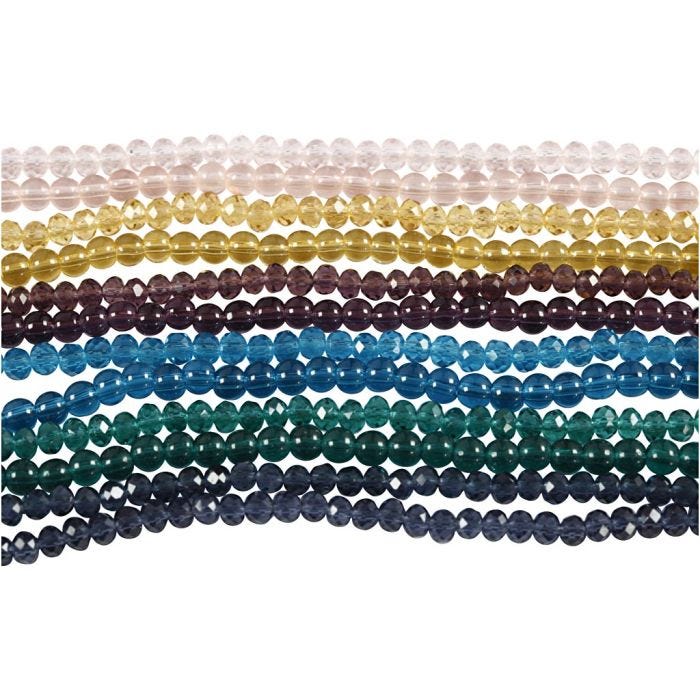 Cuentas de vidrio facetadas, dia 4 mm, medida agujero 1 mm, 12x45 ud/ 1 paquete