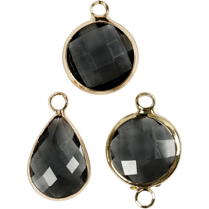 Colgante de joyería, A: 15-20 mm, medida agujero 2 mm, gris, 6 ud/ 1 paquete