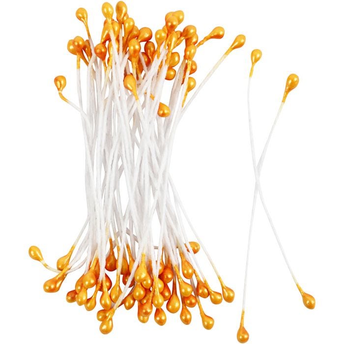 Estambres de Flores, L. 6,4 cm, dia 2 mm, naranja metalizado, 100 ud/ 1 paquete