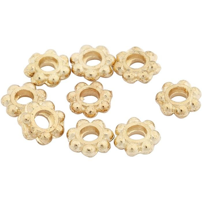 Cuenta espaciadora, dia 6 mm, medida agujero 2 mm, dorado/plateado, 100 ud/ 1 paquete