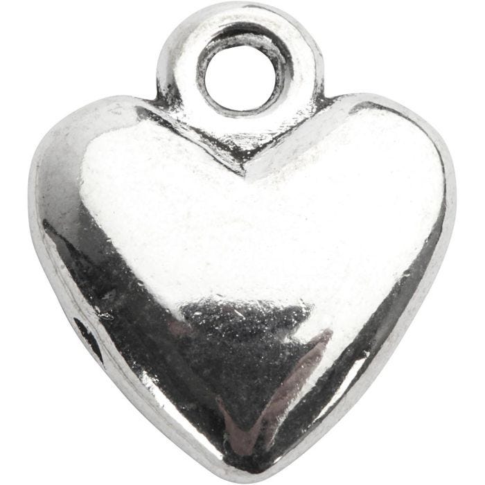 Colgante corazón, medidas 13x15 mm, plateado, 10 ud/ 1 paquete