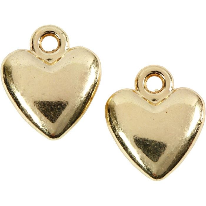 Colgante corazón, medidas 13x15 mm, dorado/plateado, 10 ud/ 1 paquete