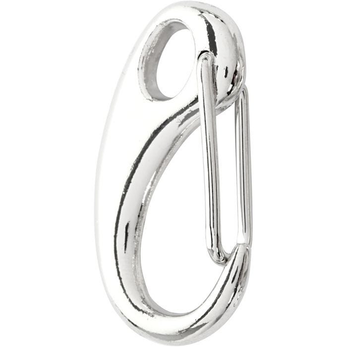 Mosquetón, L. 30 mm, A: 15 mm, plateado, 2 ud/ 1 paquete