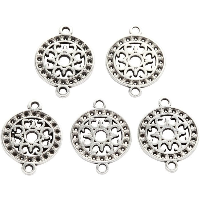 Colgante, dia 14 mm, medida agujero 1,2 mm, plateado, 5 ud/ 1 paquete