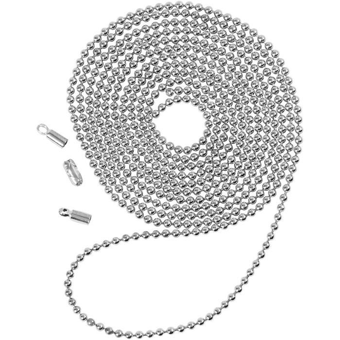 Cadena de perlas, dia 1,5 mm, plateado, 1 m/ 1 paquete