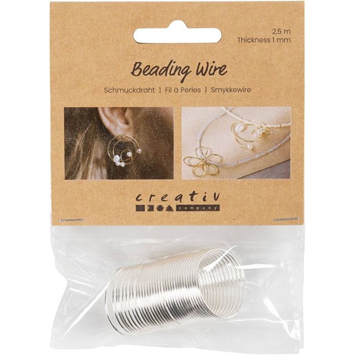 Alambre de joyería, grosor 1 mm, plateado, 2.50 m/ 1 paquete