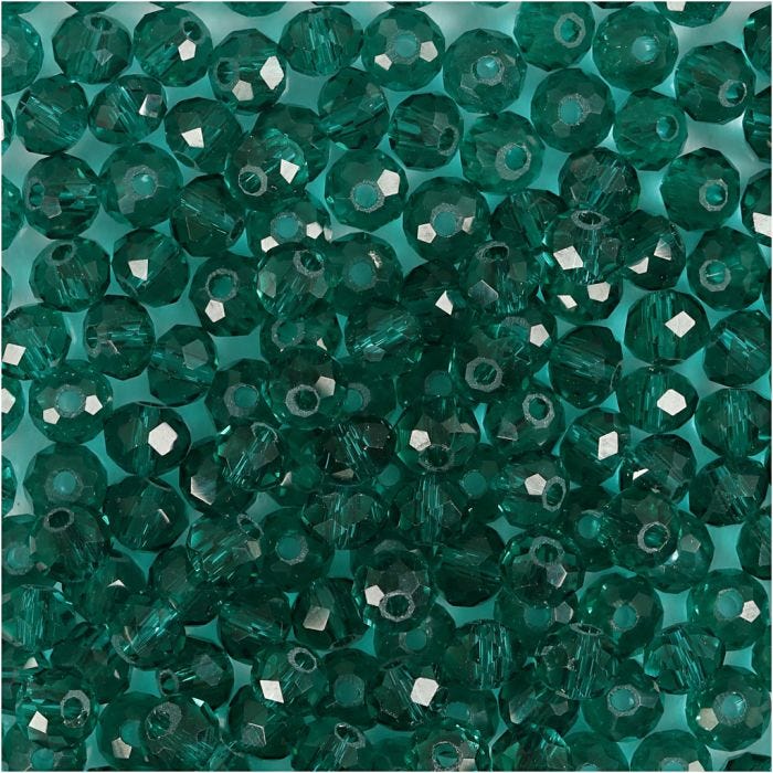 Perlas Facetadas, medidas 3x4 mm, medida agujero 0,8 mm, verde esmeralda, 100 ud/ 1 paquete