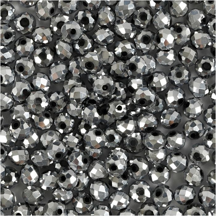 Perlas Facetadas, medidas 3x4 mm, medida agujero 0,8 mm, gris metalizado, 100 ud/ 1 paquete