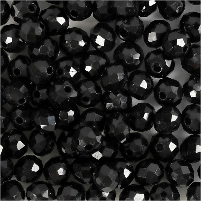 Perlas Facetadas, medidas 5x6 mm, medida agujero 1 mm, negro metálico, 100 ud/ 1 paquete