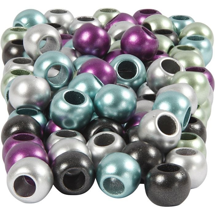 Cuentas Pony, dia 10 mm, medida agujero 4 mm, colores metálicos, 60 gr, 125 ml/ 1 paquete