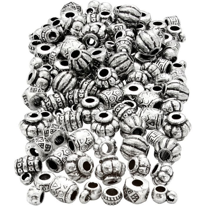 Variedad de abalorios, medidas 7-11 mm, medida agujero 3 mm, 200 gr/ 1 paquete