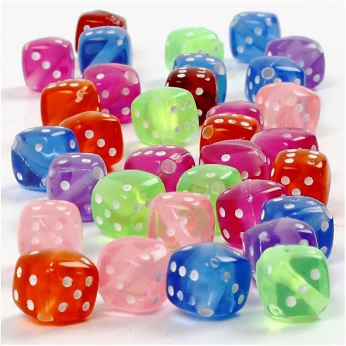 Cuentas en Forma de Dado, medidas 7x7 mm, medida agujero 1,5 mm, 105 gr, 125 ml/ 1 paquete
