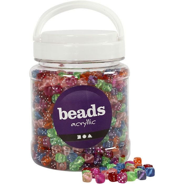Cuentas en Forma de Dado, medidas 7x7 mm, medida agujero 1,5 mm, surtido de colores, 510 gr, 700 ml/ 1 bote