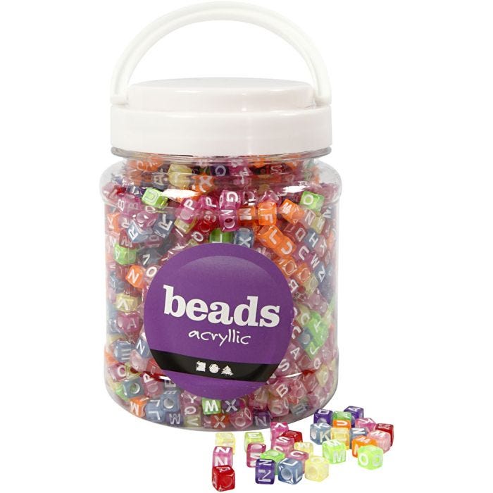 Cuentas de Letras, medidas 7x7x7 mm, medida agujero 3 mm, surtido de colores, 450 gr, 700 ml/ 1 bote