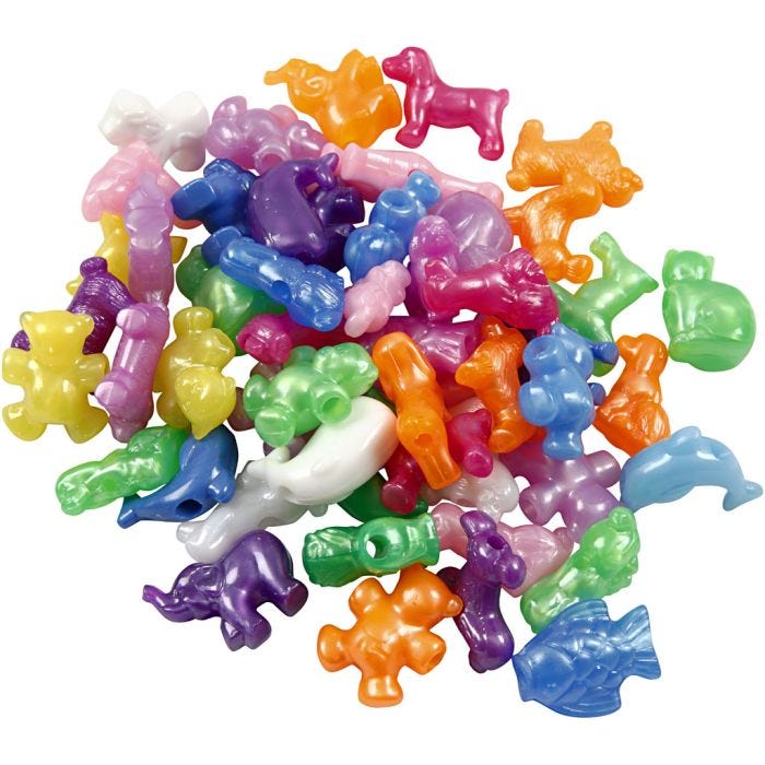 Cuentas de Plástico con Formas, medidas 25 mm, medida agujero 4 mm, 125 ml/ 1 paquete
