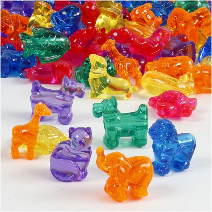 Cuentas de forma de animales, medidas 25 mm, medida agujero 4 mm, surtido de colores, 700 ml/ 1 bote