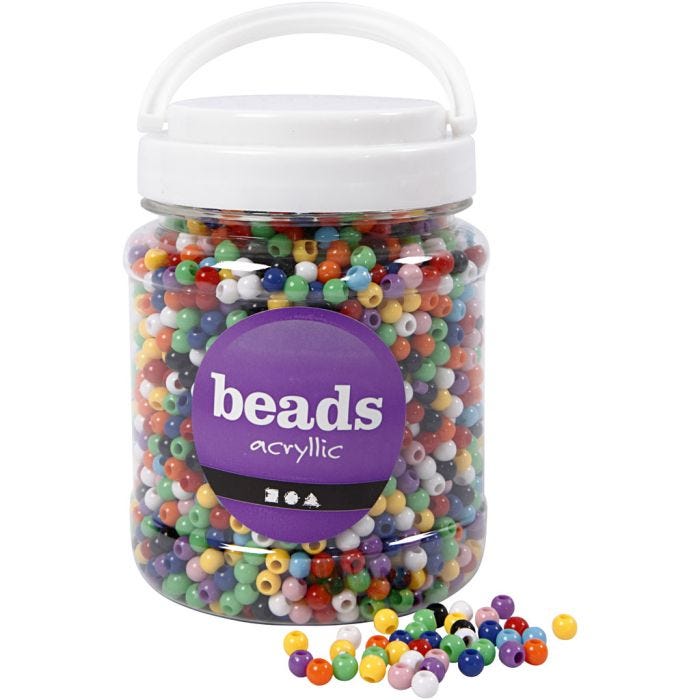 Cuentas Pony, dia 6 mm, medida agujero 3 mm, surtido de colores, 425 gr, 700 ml/ 1 bote