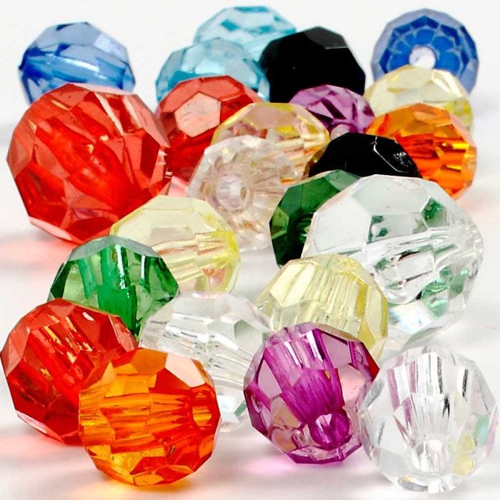 Cuentas Facetadas, medidas 10-12-16 mm, medida agujero 1-2,5 mm, surtido de colores, 75 gr, 100 ud/ 1 paquete