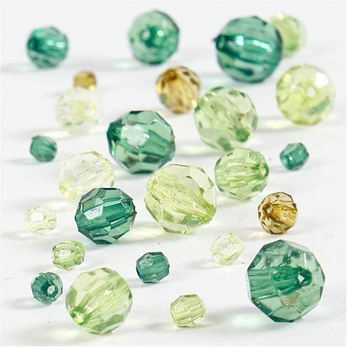 Cuentas Facetadas, medidas 4-12 mm, medida agujero 1-2,5 mm, verde purpurina, 45 gr/ 1 paquete