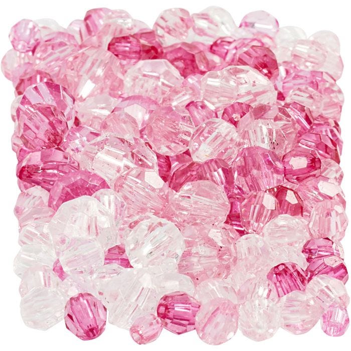 Cuentas Facetadas, medidas 4-12 mm, medida agujero 1-2,5 mm, pink (081), 250 gr/ 1 paquete