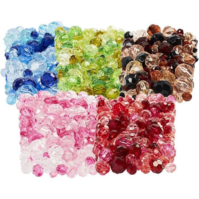 Cuentas Facetadas, dia 4-12 mm, medida agujero 1-2,5 mm, surtido de colores, 7x250 gr/ 1 paquete