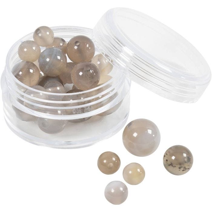 Cuentas de ágata, medidas 1x10, 12x8, 15x6 mm, medida agujero 0,9-1 mm, gris transparente, 28 ud/ 1 paquete