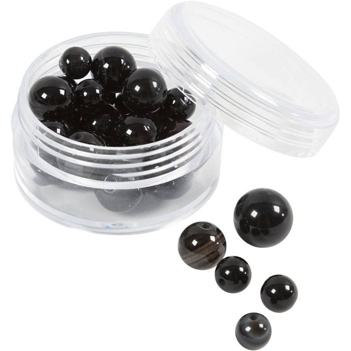 Cuentas de ágata, medidas 1x10, 12x8, 15x6 mm, medida agujero 0,9-1 mm, negro, 28 ud/ 1 paquete