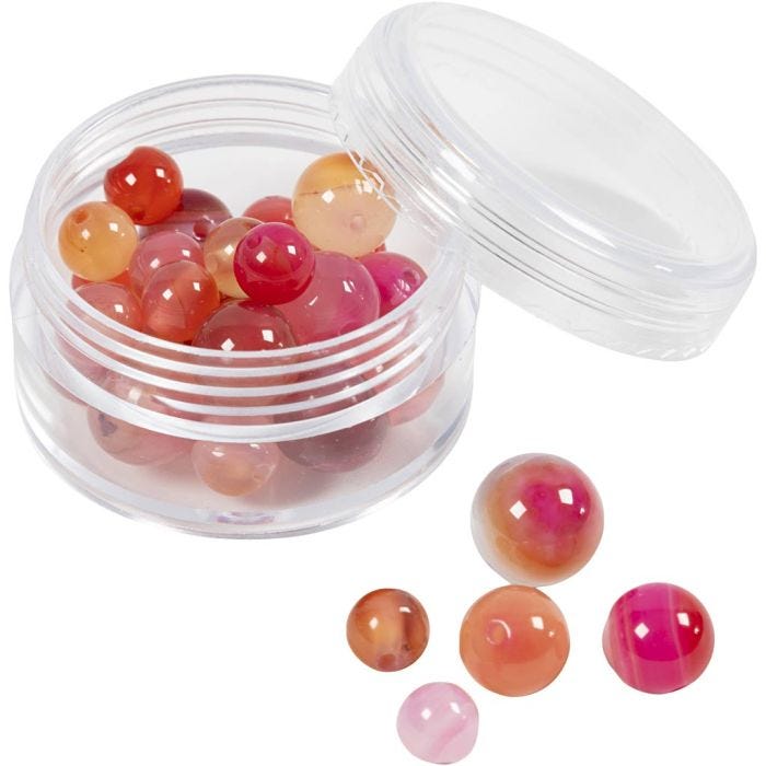 Cuentas de ágata, medidas 1x10, 12x8, 15x6 mm, medida agujero 0,9-1 mm, beige, rosado, 28 ud/ 1 paquete
