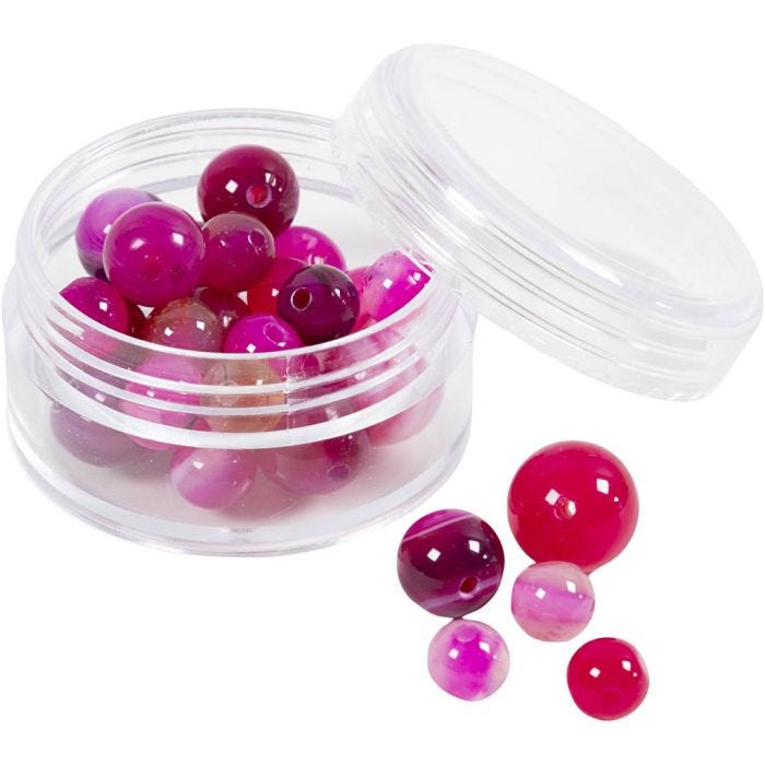 Cuentas de ágata, medidas 1x10, 12x8, 15x6 mm, medida agujero 0,9-1 mm, rosa, 28 ud/ 1 paquete