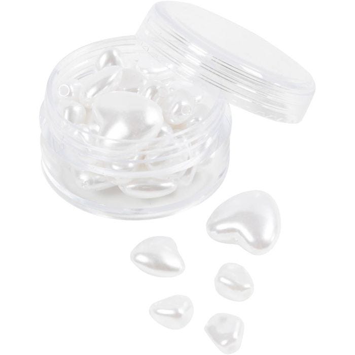 Perlas de Cera, Corazones, dia 7-13 mm, medida agujero 1,3-1,5 mm, madre perla, 32 ud/ 1 paquete