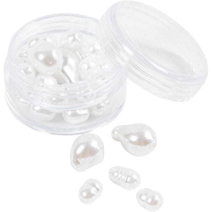 Perlas de Cera, Óvalo, dia 6-14 mm, medida agujero 1,3-1,5 mm, 30 ud/ 1 paquete