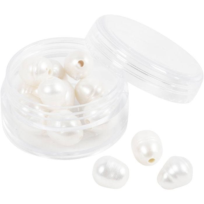 Perlas de agua dulce, Perforado longitudinalmente, dia 9-11 mm, medida agujero 2 mm, madre perla, 13 ud/ 1 paquete