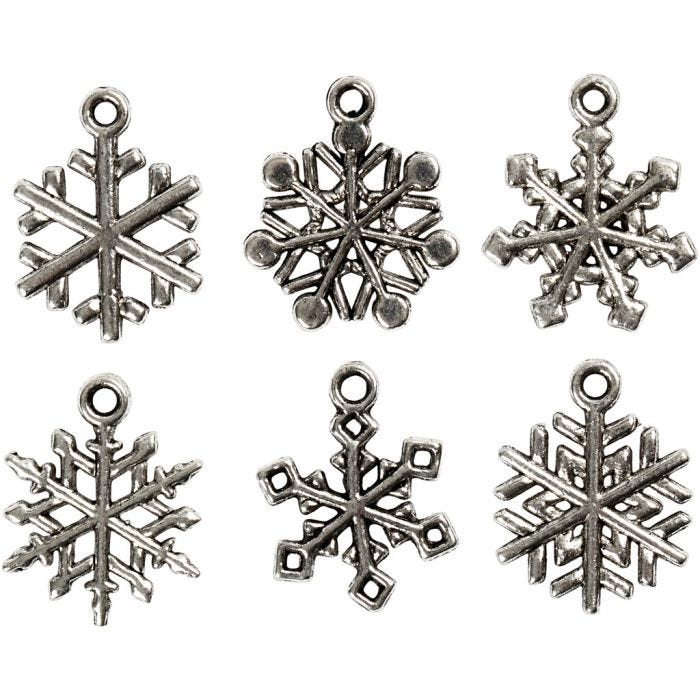 flor de nieve, A: 20 mm, medida agujero 1,5 mm, plata antigua, 18 stdas/ 1 paquete