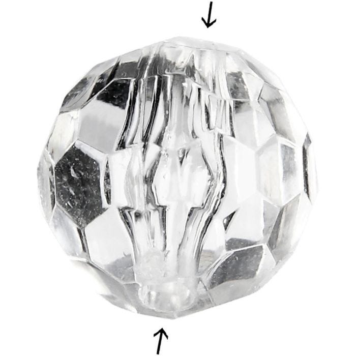 Cuentas acrílicas, medidas 12 mm, medida agujero 1,2 mm, transparente brillante, 77 ud/ 1 paquete