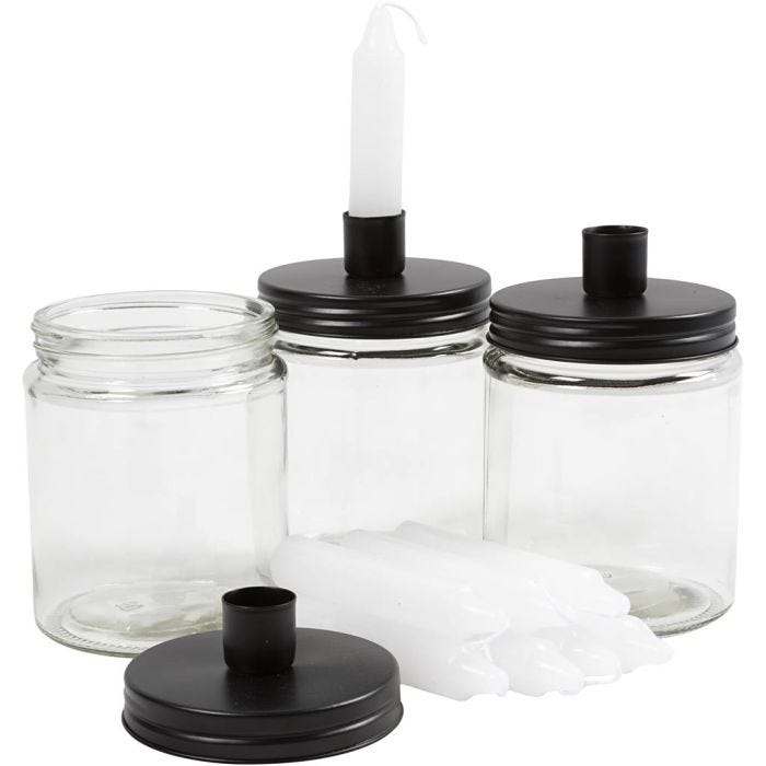 Jarra con portavelas o velas, A: 15 cm, dia 9.5 cm, medidas 15 cm, 6 set/ 1 paquete