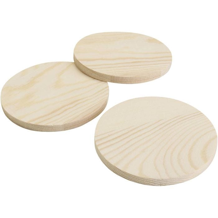 Posavasos de madera, A: 8 mm, dia 9 cm, 12x5 ud/ 1 paquete