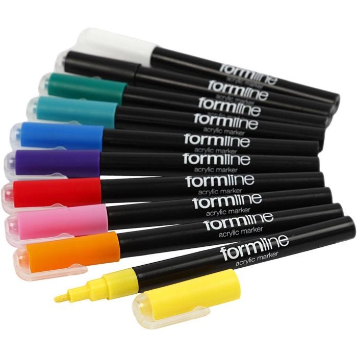 rotulador acrílico Formline, trazo ancho 0,9-1,3 mm, surtido de colores, 10 ud/ 1 paquete