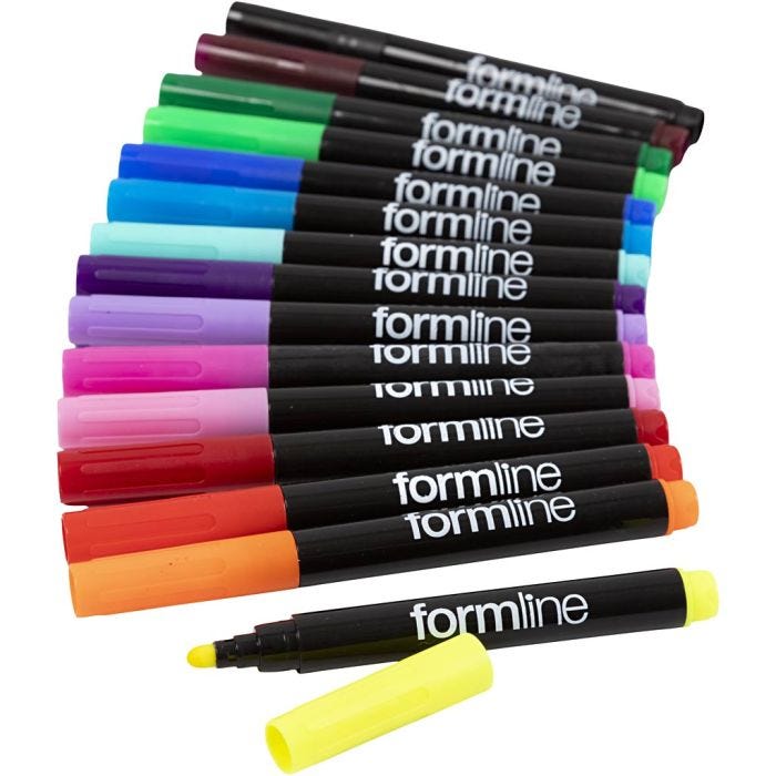 Rotuladores textiles Formline, trazo ancho 4-5 mm, surtido de colores, 15 ud/ 1 paquete