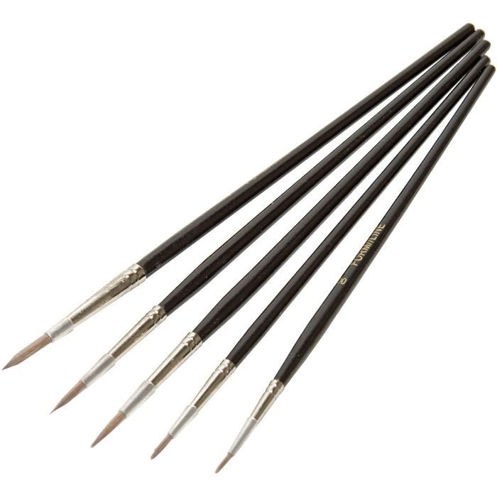 Juego de pinceles acuarelables de pelo de marta de imitación, 5 ud/ 1 bolsa