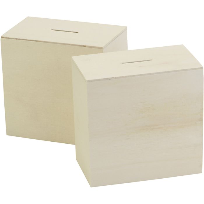 Caja de dinero de madera, medidas 10x10x6 cm, 10 ud/ 1 paquete