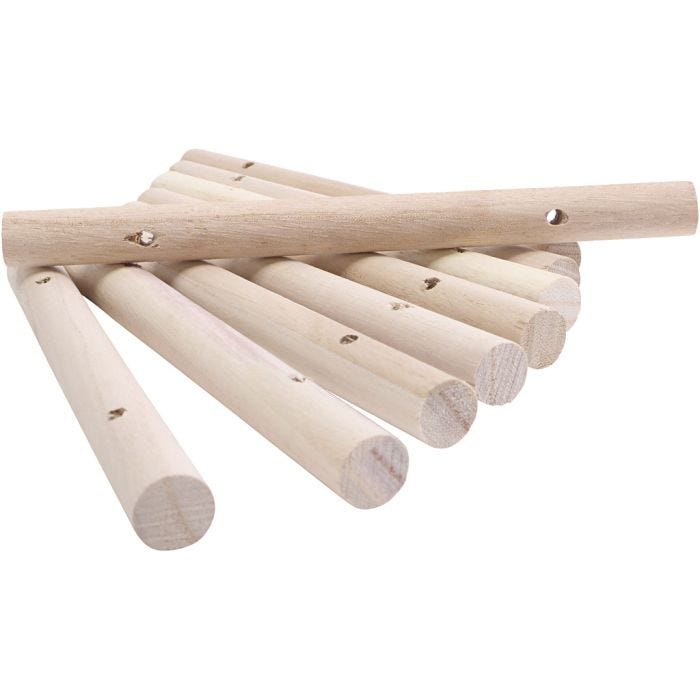 Postes de madera para protectores de mesa, dia 14-15 mm, medidas 18 cm, medida agujero 4 mm, 108 ud/ 1 paquete