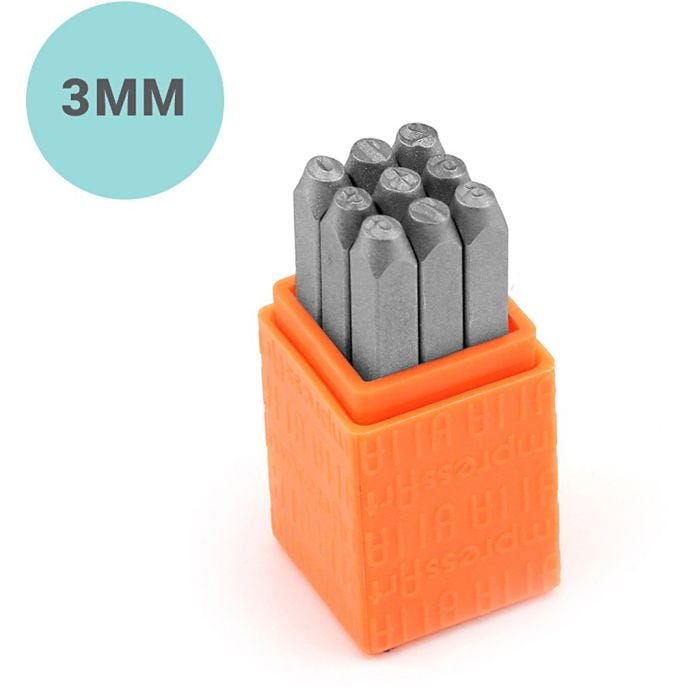 Sellos de embossing, Números, medidas 3 mm, Fuente: Sans Serif , 9 ud/ 1 set