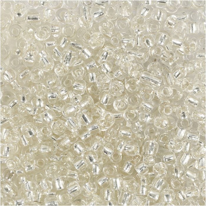 Cuentas de Semillas de Rocaille, dia 3 mm, medidas 8/0, medida agujero 0,6-1,0 mm, plata, 25 gr/ 1 paquete