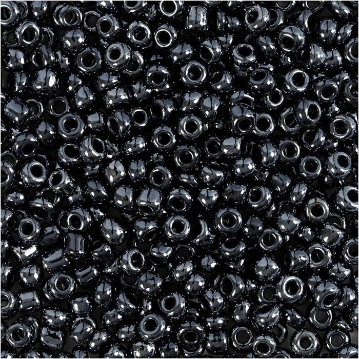 Cuentas de Semillas de Rocaille, dia 3 mm, medidas 8/0, medida agujero 0,6-1,0 mm, negro metálico, 25 gr/ 1 paquete
