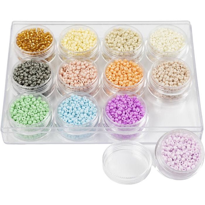 Cuentas de Semillas de Rocaille, dia 3 mm, medidas 8/0, medida agujero 0,6-1,0 mm, colores pastel, 12x17 gr/ 1 paquete