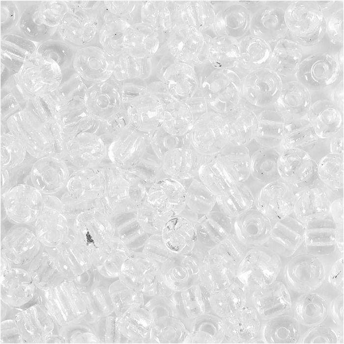 Cuentas de Semillas de Rocaille, dia 4 mm, medidas 6/0, medida agujero 0,9-1,2 mm, transparente, 25 gr/ 1 paquete