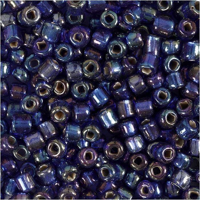 Cuentas de Semillas de Rocaille, dia 4 mm, medidas 6/0, medida agujero 0,9-1,2 mm, azul aceite, 25 gr/ 1 paquete