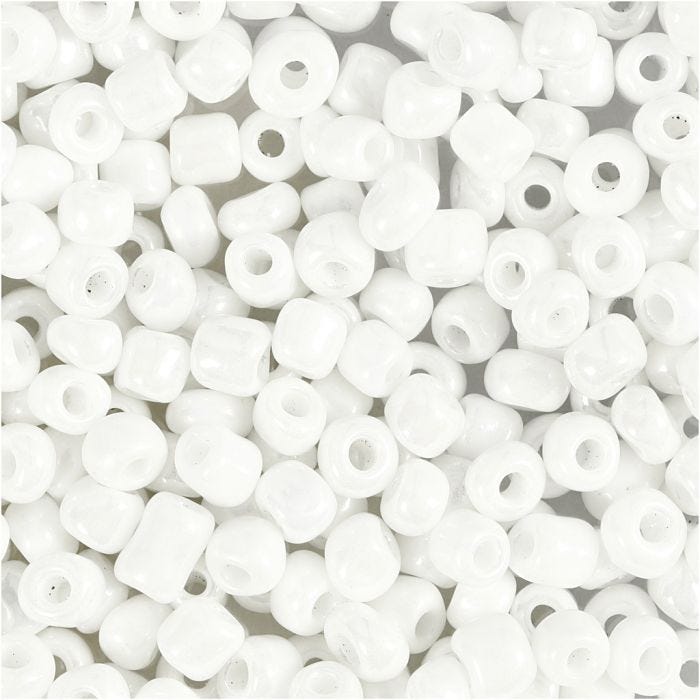 Cuentas de Semillas de Rocaille, dia 4 mm, medidas 6/0, medida agujero 0,9-1,2 mm, blanco perla, 25 gr/ 1 paquete