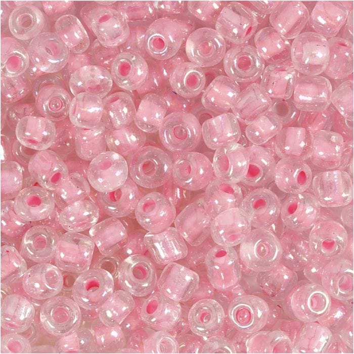 Cuentas de Semillas de Rocaille, dia 4 mm, medidas 6/0, medida agujero 0,9-1,2 mm, rosado, 25 gr/ 1 paquete